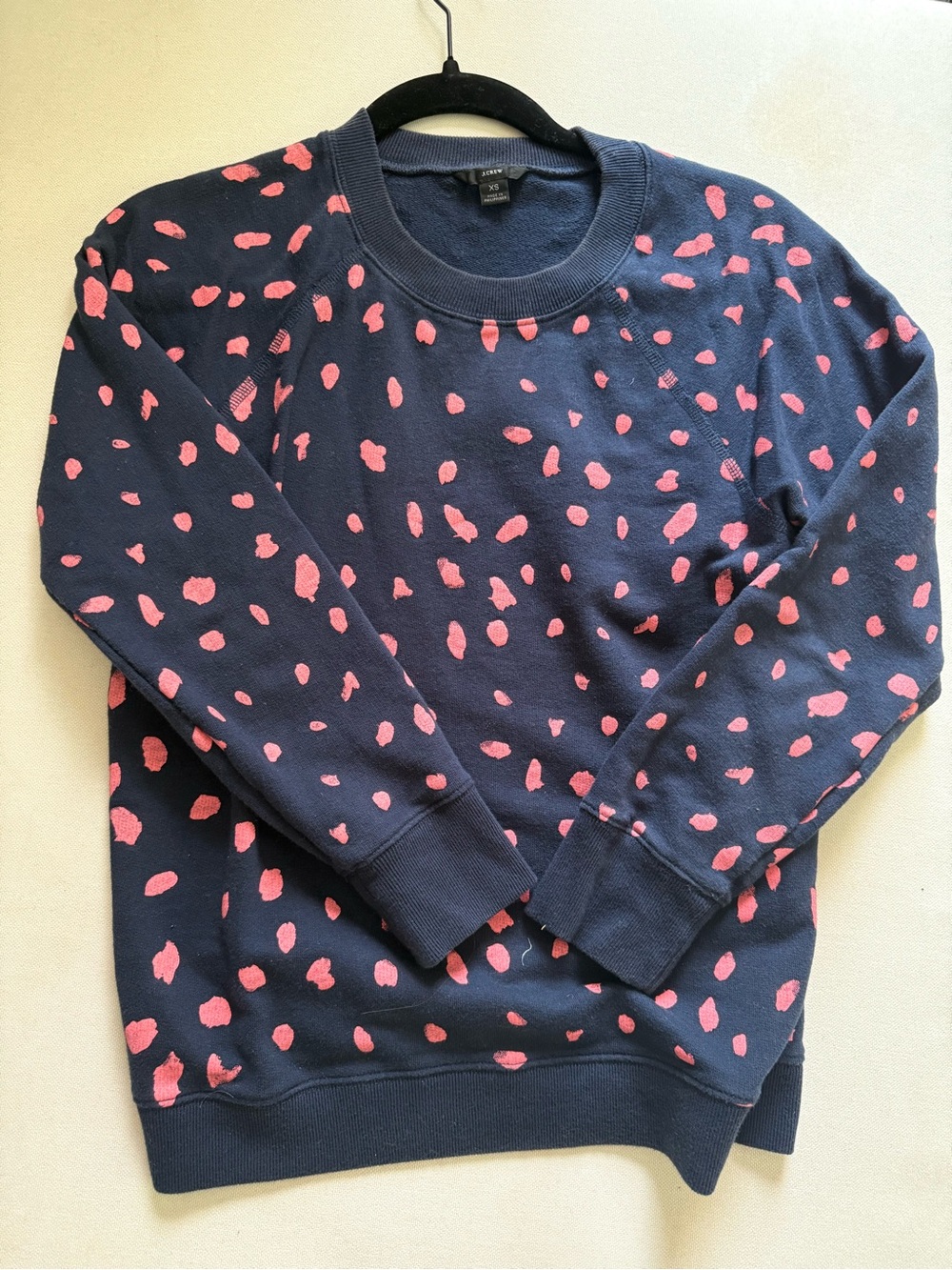 J. Crew Navy Sweatshirt with Pink Spot Print